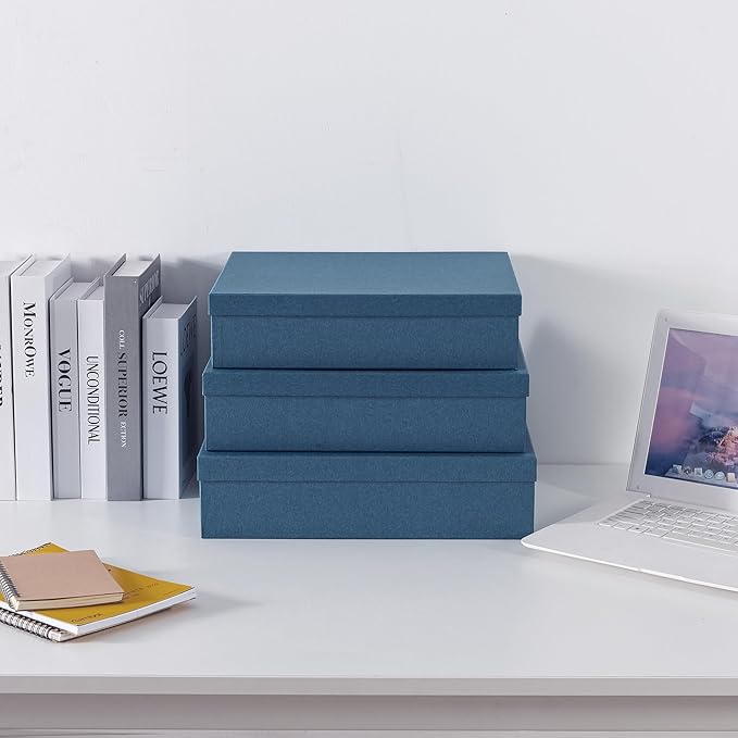 Soul & Lane Decorative Storage Boxes with Lids, Paper Storage Box Set for Keepsakes, Stationery, Office Organizers, Nesting Boxes, Navy Blue
