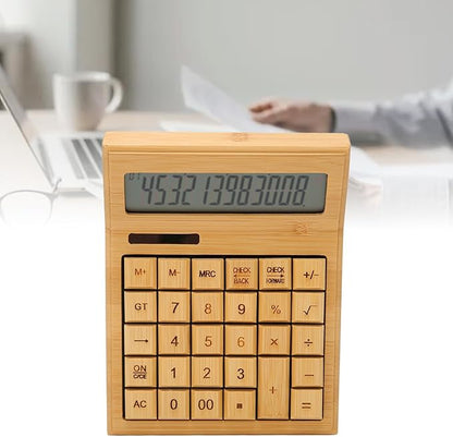 Zopsc Bamboo Calculator, Wooden Solar Calculators with 12 Bit Digital LCD Screen, Basic Standard Function Desk Calculators with 29 Big Buttons for Office Home School Store