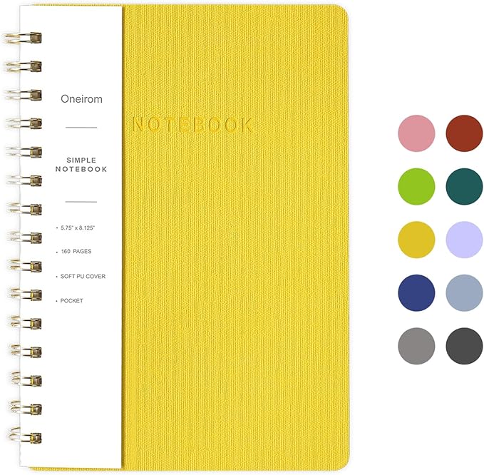 Spiral Notebook-6.10" x 8.19" College Ruled Journal with Inner Pockets and 160 Pages,PU Leather Cover Business Journal, Twin-Wire Binding Notebook Perfect for Office & Home School Supplies