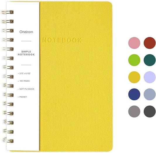 Spiral Notebook-6.10" x 8.19" College Ruled Journal with Inner Pockets and 160 Pages,PU Leather Cover Business Journal, Twin-Wire Binding Notebook Perfect for Office & Home School Supplies