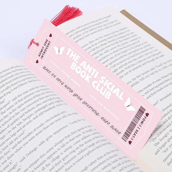 Jnglr 2PCS Book Clubs Bookmark Laminated Bookmarks with Tassel Set, Book Marks for Women Book Accessories Reading Lovers Bookmark for Readers Pink Bookmarks