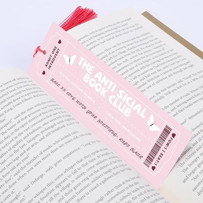 Jnglr 2PCS Book Clubs Bookmark Laminated Bookmarks with Tassel Set, Book Marks for Women Book Accessories Reading Lovers Bookmark for Readers Pink Bookmarks