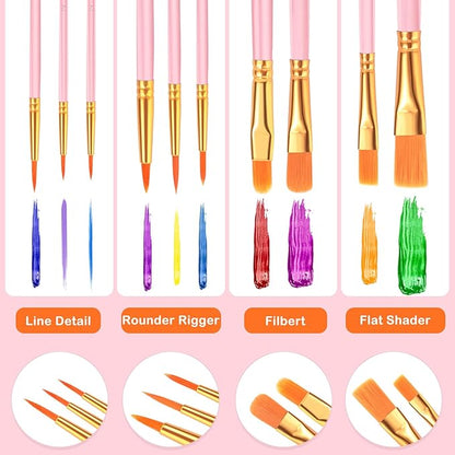 ESRICH Acrylic Paint Brushes Set, 20 Packs / 200 Pcs Nylon Hair Paint Brushes,Paint Brush Set Suitable for Oil,Watercolor,Rock Body Face Art, Kids Adult Perfect Art Painting Craft Paint Brush Kits.