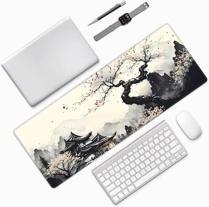 Extended Gaming Mouse Pad, Large Gaming Mouse Waterproof with Stitched Edges, Non-Slip Desktop Pad for Home and Office, Level Up Your 31.5x11.8 Inch… (wash Painting)