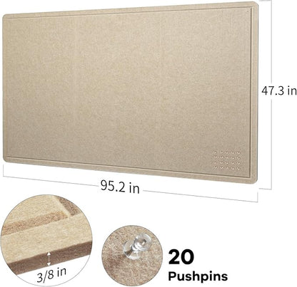 Extra Large Bulletin Board - 96 x 48 Inches, Decorative Felt Pin Board for Wall - 8' x 4' Foldable Photo Display Board with Self-Adhesive Tape, Includes 20 Push Pins - Beige Brown