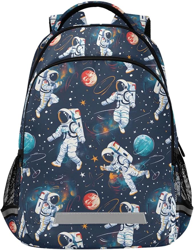 Laptop Backpack with Chest Strap, Astronauts and Space Motifs School Backpack, Travel Hiking Backpack for Boys Girls Teen Adult, Rucksack, Knapsack