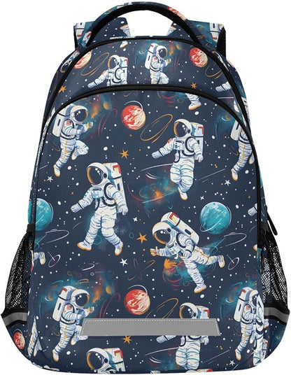 Laptop Backpack with Chest Strap, Astronauts and Space Motifs School Backpack, Travel Hiking Backpack for Boys Girls Teen Adult, Rucksack, Knapsack