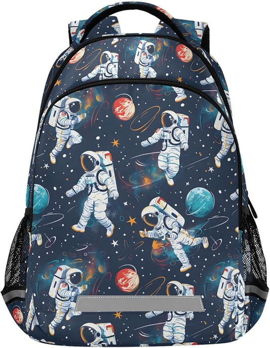 Laptop Backpack with Chest Strap, Astronauts and Space Motifs School Backpack, Travel Hiking Backpack for Boys Girls Teen Adult, Rucksack, Knapsack
