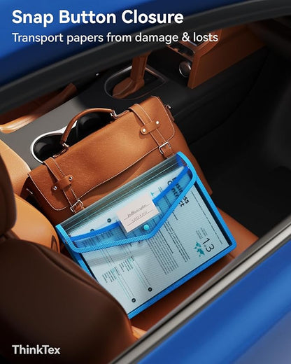 ThinkTex Plastic Expanding File Folder, Transparent envelopes with Snap Closure, No Dividers, Large Capacity, Assorted Colors, Fit Letter/A4 Size - 5 Packs