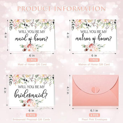 Spakon 16 Pcs Will You Be My Bridesmaid Cards with Envelopes Watercolor Greenery Floral Bridal Proposal Maid of Honor Matron of Honor Invited Favor for Bridal Shower Wedding (Flower)