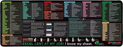 Excel Shortcut Keys Mouse Pad - Extended Large XL Cheat Sheet Gaming Mousepad | PC Office Spreadsheet Keyboard Mat | Non-Slip Stitched Edge