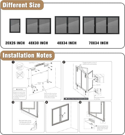 48"x30" Enclosed Bulletin Board, Outdoor Lockable Weather-Resistant Aluminum Cork Noticeboard for School & Office, Black Frame w/Grey Flet