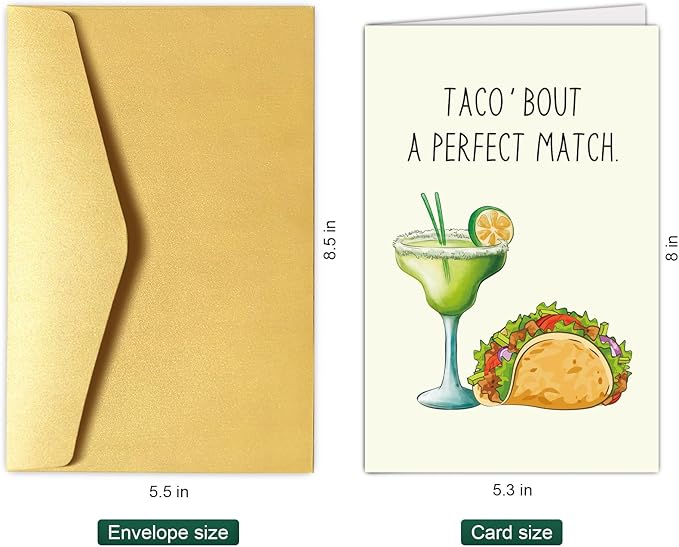 Funny Engagement Card for Couple, Taco And Cocktail Pun Wedding Card for Bride and Groom, Cute Wedding Gift for Friend, Congratulations Card for Newlyweds