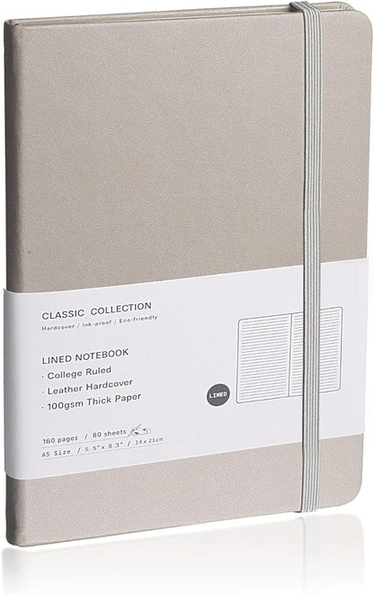 Lined Journal Notebook, (Grey), 160 Pages, Medium 5.7 inches x 8 inches - 100 gsm Thick Paper, Hardcover