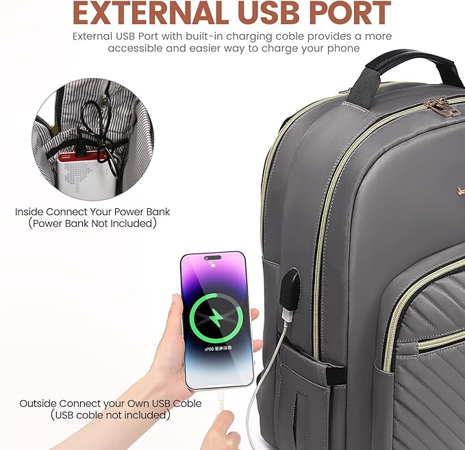 LOVEVOOK Laptop Backpack for Women 18.4 inch,Cute Womens Travel Backpack Purse,Professional Laptop Computer Bag,Waterproof Work Business College Teacher Bag Carry on Backpack with USB Port,Purple Gray