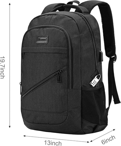 Laptop Backpack for Men, Anti Theft Backpack with USB Charging Port, 15.6 Inch Large Backpack for Travel Business (Black)