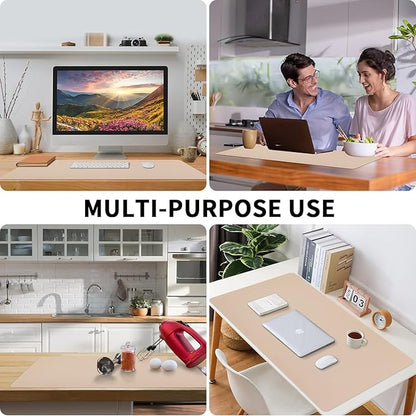 Bloss Leather Desk Pad, Mouse Pad, Non-Slip Desk Protector Mat, Leather Desk Blotter, Computer Desk Pad, Waterproof Desk Mat for Home Office and Decor - Beige (35.4×17Inches)