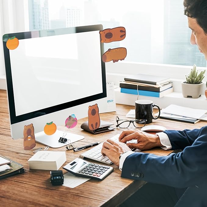 B1ykin Sticky Notes Set - Cartoon Theme Cute Self-Stick Notes Pad Teacher Appreciation Gifts， Self-Adhesive Writing Memo Pages Sticky to Do Notepad for Kids Employee School Office (Capybara)