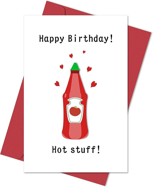 Heollaok Hot Stuff Happy Birthday Card, Funny Birthday Card for Boyfriend Husband, Cute Birthday Card for Girlfriend Wife, Happy Birthday Card for Him and Her