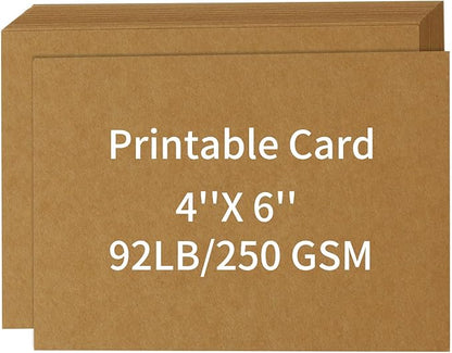 50 Pack 4x6 Kraft Cardstock Paper, Thick Index Card for Printer, 92lb/250GSM Heavyweight Blank Card, Postcards, Wedding Invitation, DIY Crafting, Greeting Card Making