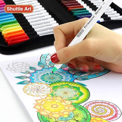 Shuttle Art Permanent Markers, 30 Assorted Colors Ultra Fine Point Permanent Marker Packed in Travel Case, Ideal Colored Markers Set for Adults Coloring Doodling on Plastic, Glass, Gift for Teens