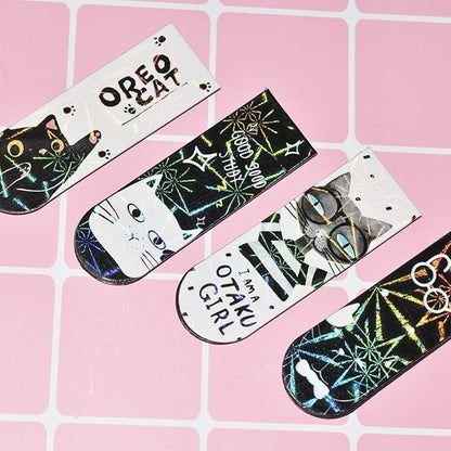 30 Pieces Cute Magnetic Bookmarks Bulk for Women/Men, Dual Sided Rainbow Film Laminated Page Clips, Plain Magnet Page Markers, Cool Paper Bookmarks for Kids Students Reading Giveaways (Cat)