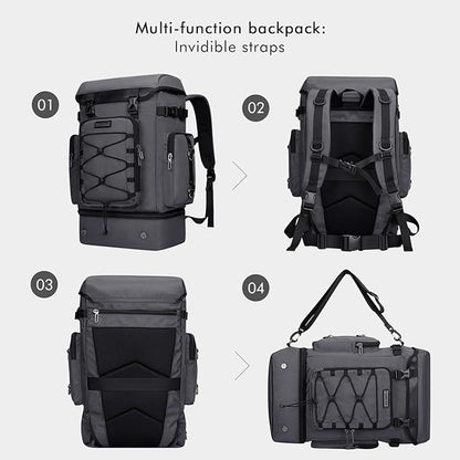 WITZMAN Travel Backpack for Men Women Carry on Bags for Airline Approved Convertible Duffle Luggage Backpack Shoe Compartment（B691 Silvery Grey）