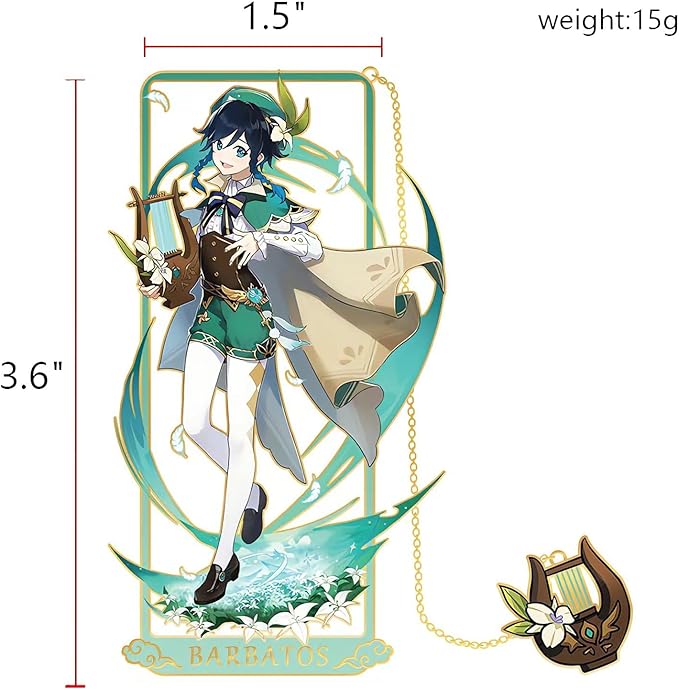 Venti Bookmark with Chain Original Genshin Impact Metal Bookmark - Collect All Your Favorite Characters!