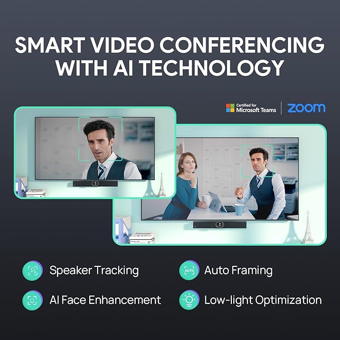 Yealink UVC40 4K 60FPS USB Video Conference Camera, Teams Zoom Certified,133° Wide Angle Webcam with 8 Microphones and Speakers, Audio and Video Conferencing System for Small and Huddle Rooms USB-A