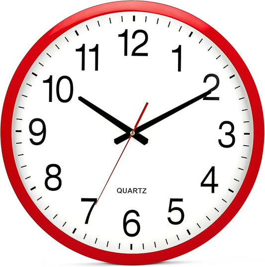 Bernhard Products Red Wall Clock Silent Non Ticking - XL 18 Inch Quality Quartz Battery Operated Round Easy to Read Home/Office/Classroom/School Clock