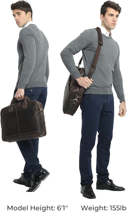 Polare Leather Briefcase for Men Business Travel Messenger Bags 15.6 Inch Laptop Bag YKK Metal Zipper