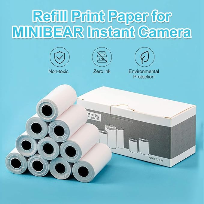 10 Rolls Print Paper for Kids Instant Print Camera Refill Print Paper Works with MINIBEAR VTech Kidizoom Camera,Thermal Paper Fit for Most Kids Instant Camera…