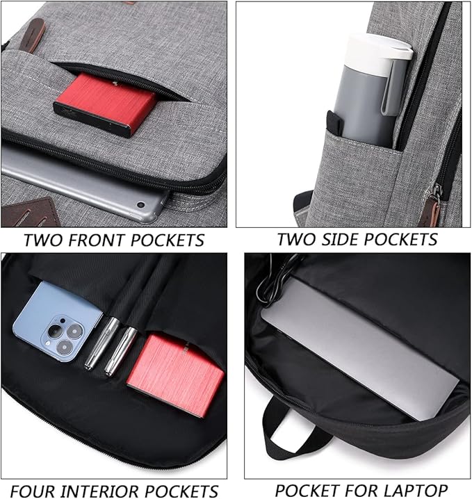 KYALOU Laptop Backpack, Lightweight Bookbag Casual Daypack for Men and Woomen, College with USB Charging Port - Gray