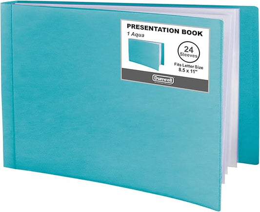 Dunwell 8.5x11 Portfolio Binder (Aqua, Horizontal), Plastic Presentation Book, 24 Pockets Displays 48 Pages of Letter Size Documents, Certificates, Keepsakes, Art Portfolio Folder, Acid-Free Poly