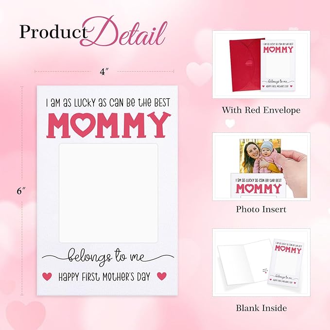 FaCraft Happy First Mothers Day Cards for New Mom First Time Mom Pregnancy From Bump Baby Boy Girl, 4 x 6, with Photo Insert, Gift Card with Envelope