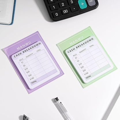 MANWU 2pcs Cash Breakdown Teller Sticky Note Tracker Memo Pad for Budget Planner Journey,Bank Teller Slip Notepad Cash Envelope System Accessory Cash withdraws for budgeting Savings Challenge