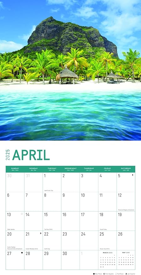 2025 Islands Monthly Wall Calendar by Bright Day, Includes Over 300 Stickers, 12 x 12 Inch