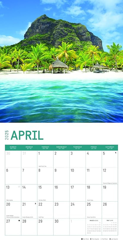 2025 Islands Monthly Wall Calendar by Bright Day, Includes Over 300 Stickers, 12 x 12 Inch