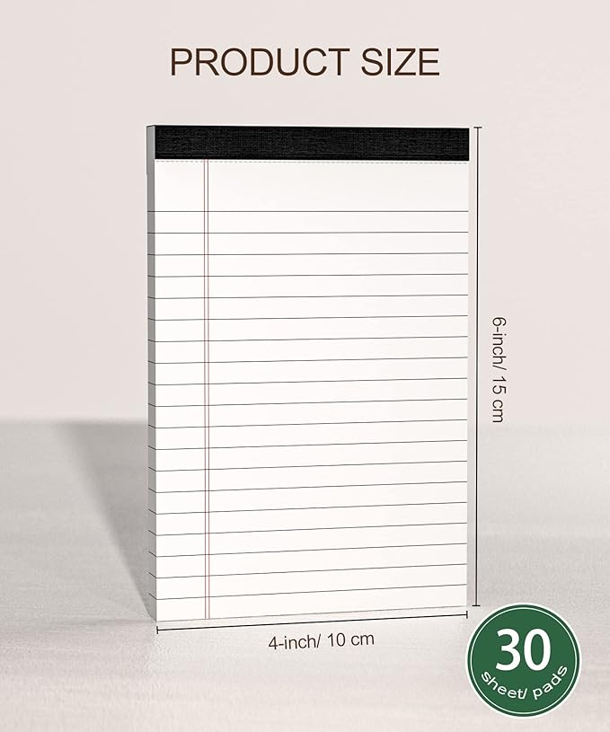 8 Pack Note Pads 4x6 Inch, White Mini Legal Pads, Small Writing Pads, Notepads of College Ruled Paper, Lined Paper Pads, Scratch Pads Mini Notepad for Grocery List, To-Do List, 30 Sheet/Notepad