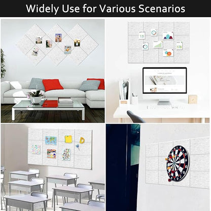 Large Cork Board Alternative for Walls, 47"x35" 12 Pack Felt Wall Tiles Bulletin Board with 30 Push Pins, Sticky Notes, Cork Boards for Office Pin Board Tack Board Felt Boards (Light Gray)