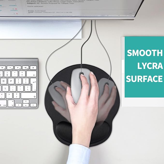 eulps Mouse Pad with Wrist Rest, Comfortable Computer Mousepad with Gel Wrist Support Smooth Surface and Non-Slip PU Base for Pain Relief, Laptop, Office & Home (Black)