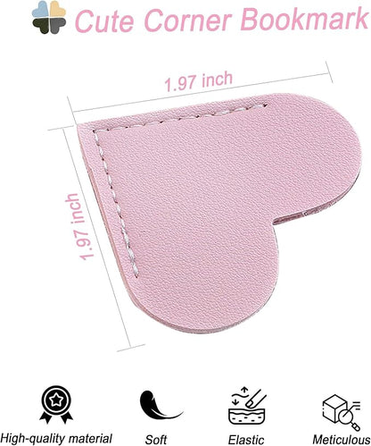 6pcs Leather Bookmarks for Women with Heart Shape, Cute Corner Bookmark, Book Accessories for Reading Lovers, Book Markers for Women, Bookmarks for Book Lovers by HNQCPCVU (Heart)