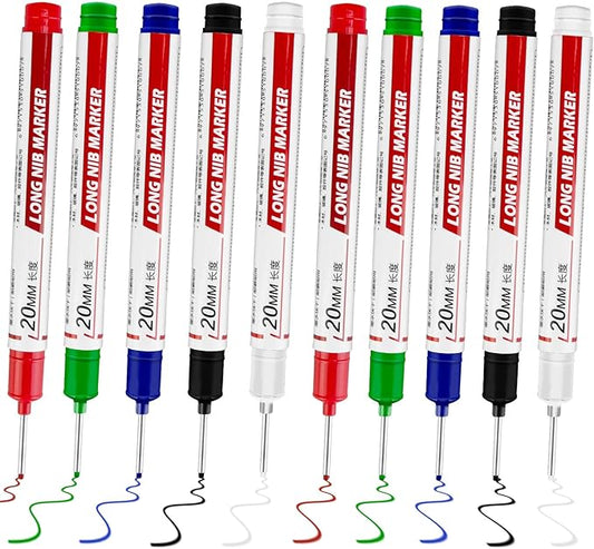 10 Pcs Long Head Deep Hole Marker - Long Nib Marker, Multi-purpose Deep Hole Marker Pens, Quick Dry Waterproof Colorful Carpenter Pen Markers for Construction Bathroom Woodworking