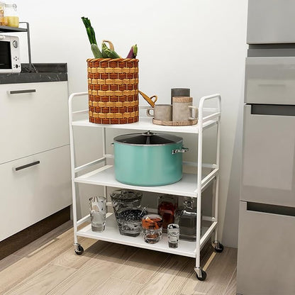 GYCZYCX 3-Tier Rolling Cart,Utility Cart,Kitchen Cart on Wheels,Organizing Cart with Storage,Rolling Shelves with Wheel,Metal Craft Cart for Kitchen,Bathroom,Living Room,Bar,Office(White)