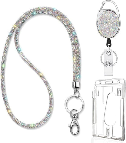 VIQWYIC Retractable ID Badge Holder with Bling Neck Strap Lanyard, Bling Badge Reel with Clear Card Holder for Office Worker Teacher Doctor (Colored)