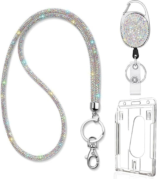 VIQWYIC Retractable ID Badge Holder with Bling Neck Strap Lanyard, Bling Badge Reel with Clear Card Holder for Office Worker Teacher Doctor (Colored)