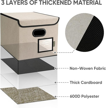 BALEINE File Organizer Box with Lid, Collapsible File Folder Organizer with Plastic Slide, Hanging File Folder Box for Office Document Storage (2 Pack, Beige)