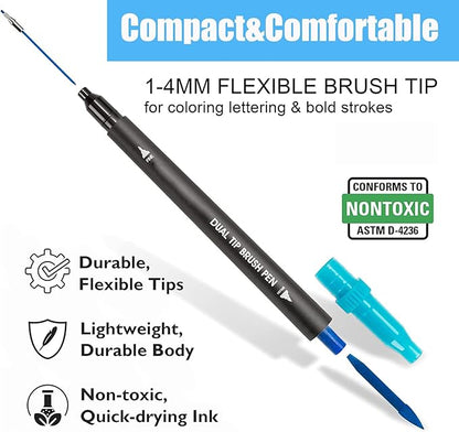 80 Pack Blue Drawing Pen Set,20 Color Double Tip Brush Pens 20 Color Gel Pens with 40 Refills for Adult Book Drawing Art Craft Kit