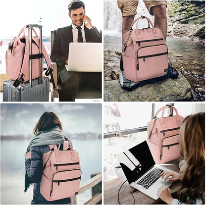 Laptop Backpack for Women and Men 16.5" Waterproof College Bag With USB Port, RFID Pocket, Waterproof, Travel Work Backpack, Anti-theft College Backpack (Pink)