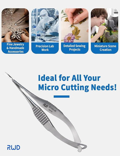 VANNAS Micro Scissors, 3.2" Curved Tapered Tip, Extra Sharp Spring Action Squeeze Scissors for Stitch Cutting, Embroidery, ENT, Eye, Skin, Dental, and Veterinary Surgery (8cm) - S11002-08